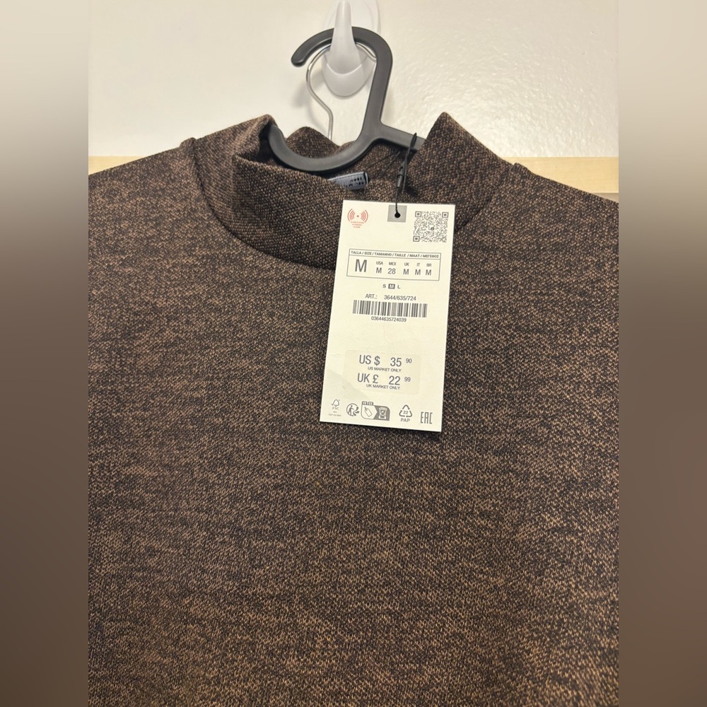 (SET) NWT ZARA Soft Pique Mock Neck Top and Wide Leg Pants Size M - Marled Brown - Picture 4 of 5